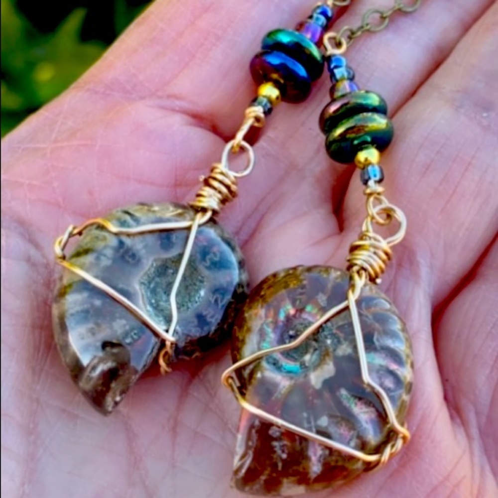 Polished Ammonite Dangle Earrings - Picture 2 of 16